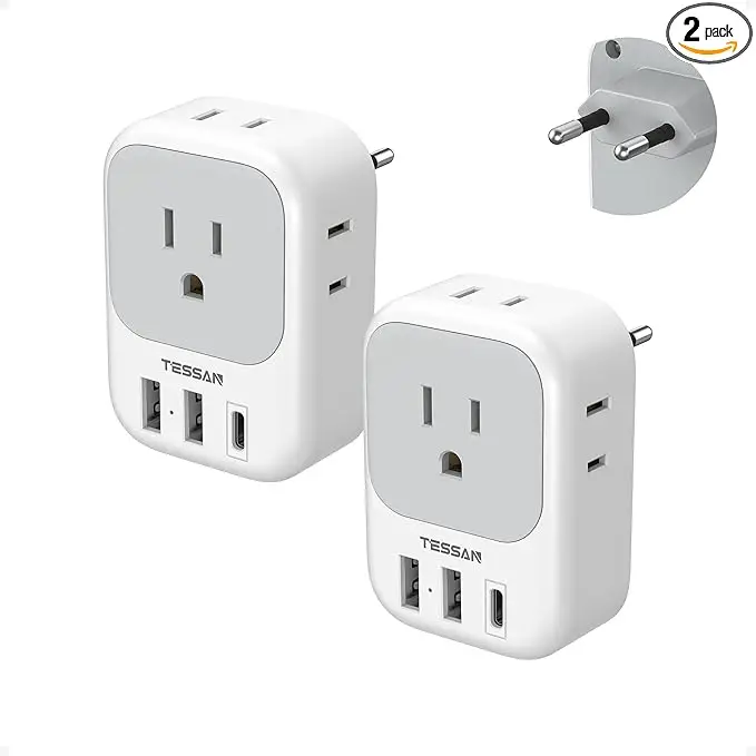 2 Pack European Plug Adapter