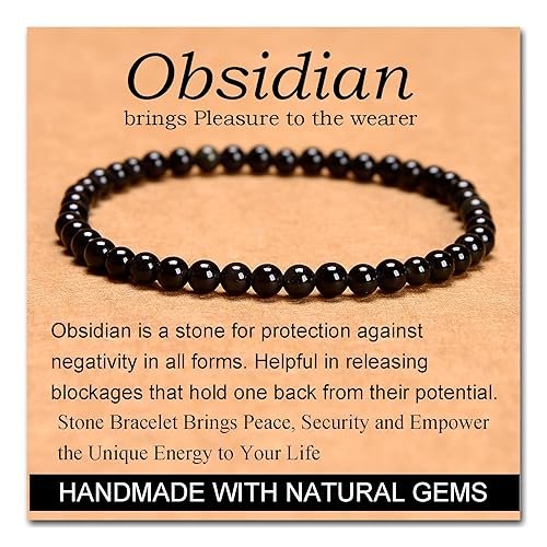 Massive Beads Black Obsidian - Stone of Pleasure - Handmade Yoga Stretch Elastic Bracelet Natural Stone Crystal Healing Power Energy Gifts for Unisex Adult 4mm